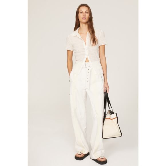 3.1 PHILLIP LIM White Two Tone Wide Leg Cargo Style Zip Up Pants Size Medium - Picture 1 of 13